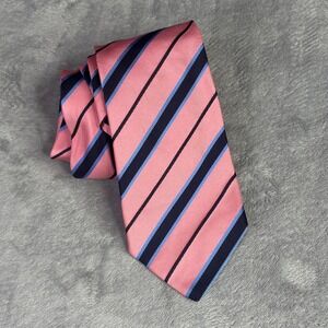 Burberry London Silk Tie Mens OS Pink Navy Blue Striped Woven in England Classic
